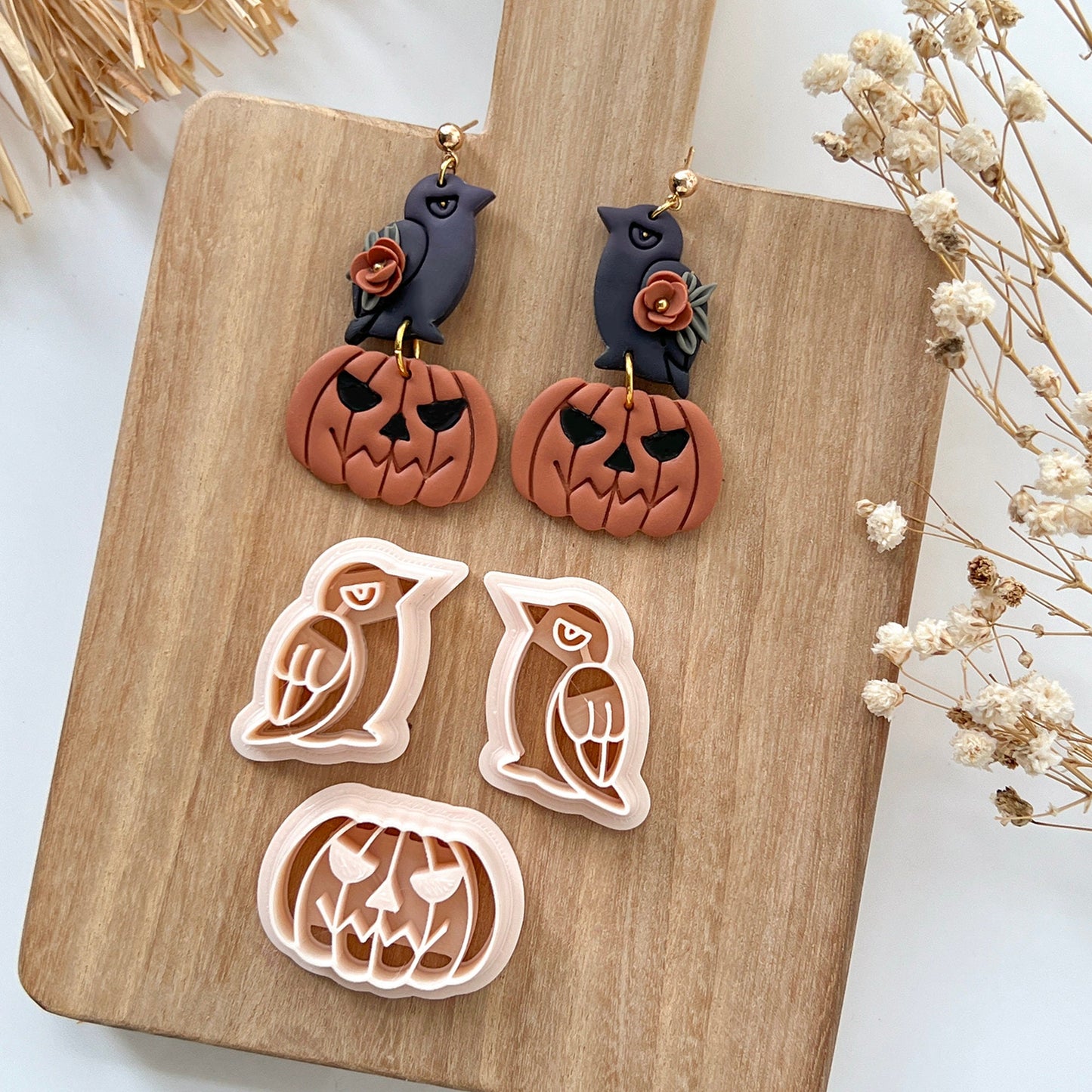 2024 Halloween Polymer Clay Cutters | Crows and Pumpkin Clay Earring Cutters for Jewelry Making