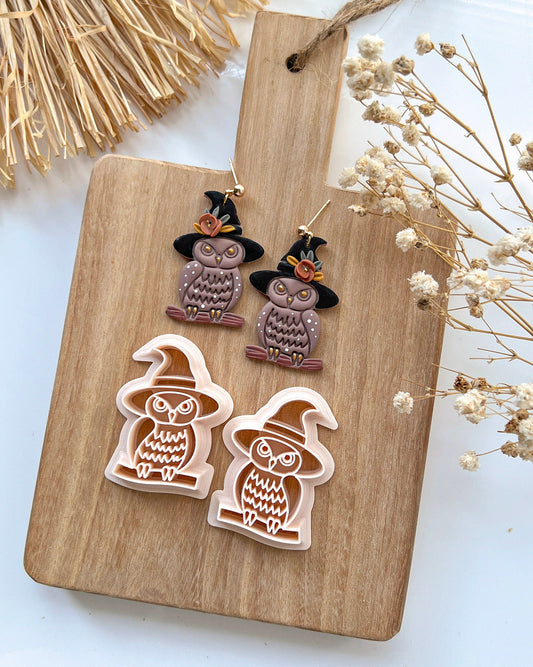 2024 Fall Halloween Polymer Clay Cutters | Owl with Hat Clay Earring Cutters for Jewelry Making