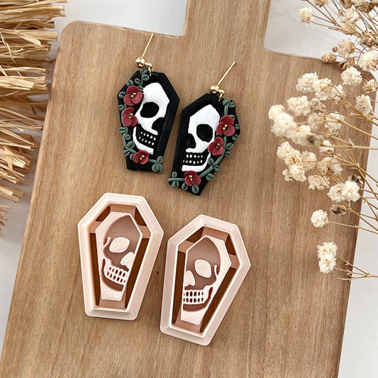 2024 Skull Coffin Polymer Clay Cutters | Fall Halloween Clay Earring Cutters for Jewelry Making