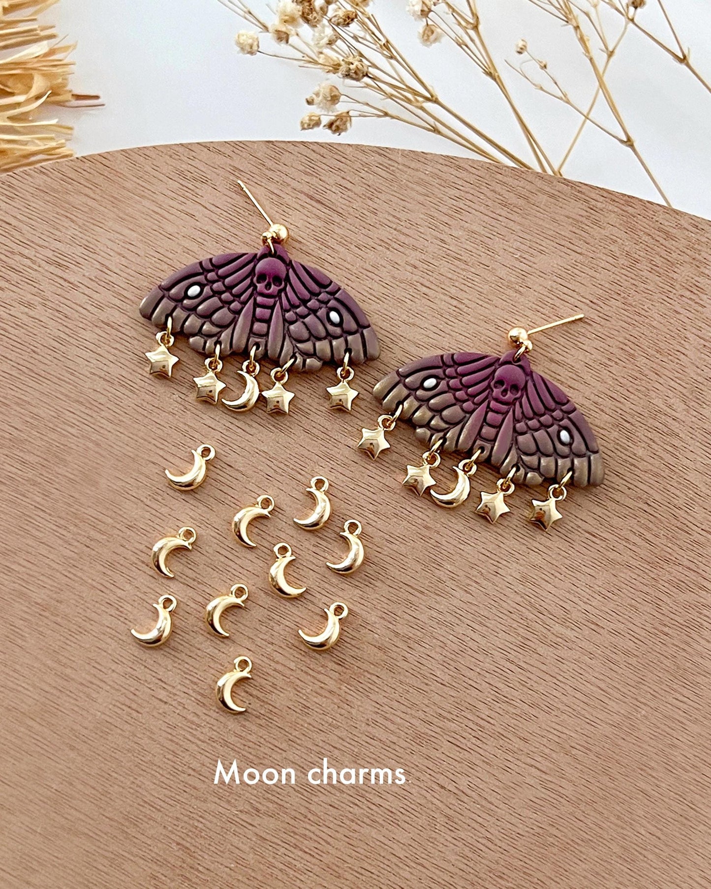 10pcs 14K Gold Plated Star Moon Earring Charms | Halloween Charms | DIY Accessories for Jewelry Making