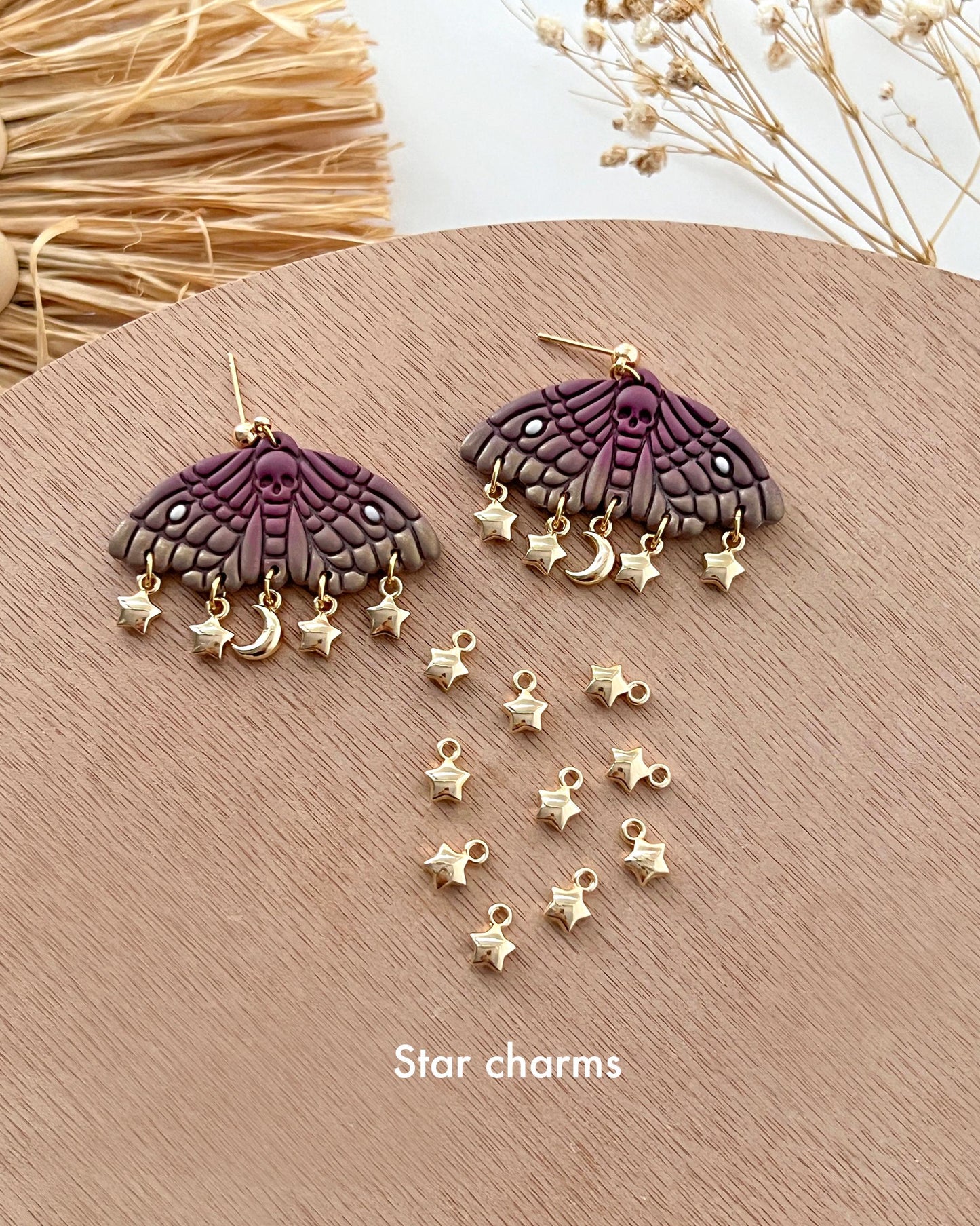 10pcs 14K Gold Plated Star Moon Earring Charms | Halloween Charms | DIY Accessories for Jewelry Making