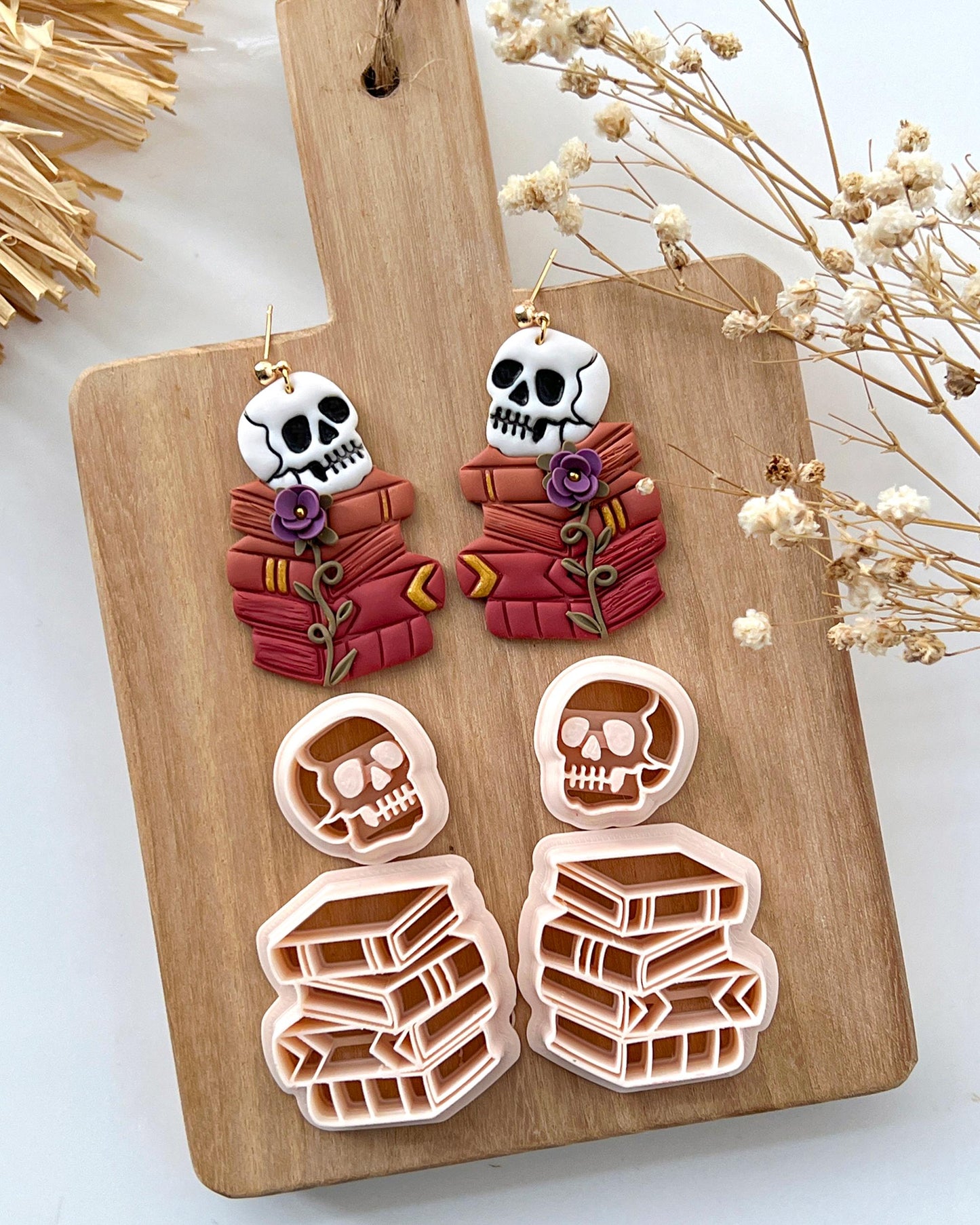 2024 Halloween Polymer Clay Cutters | Fall Skull Book Stack Clay Earring Cutter & Tools | Book Lover | Bookish Clay Cutter