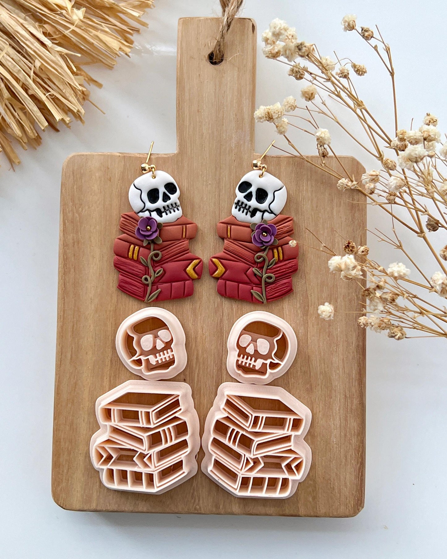 2024 Halloween Polymer Clay Cutters | Fall Skull Book Stack Clay Earring Cutter & Tools | Book Lover | Bookish Clay Cutter