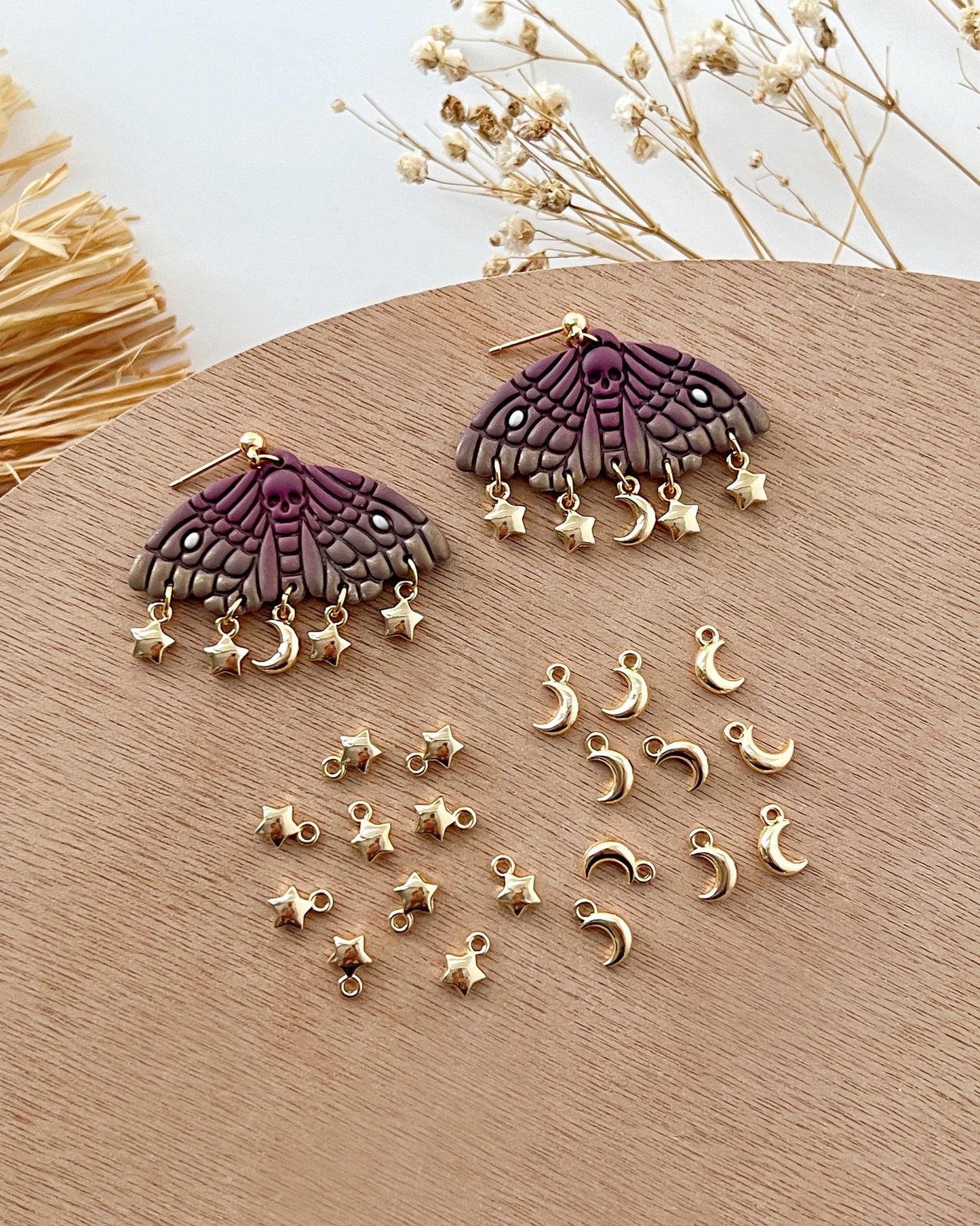 10pcs 14K Gold Plated Star Moon Earring Charms | Halloween Charms | DIY Accessories for Jewelry Making