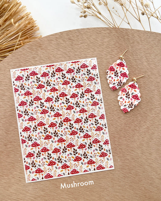 2024 Fall Leaves Mushroom Polymer Clay Transfer Paper | Image Transfer Sheet for Polymer Clay | Polymer Clay Tools for Earring Making