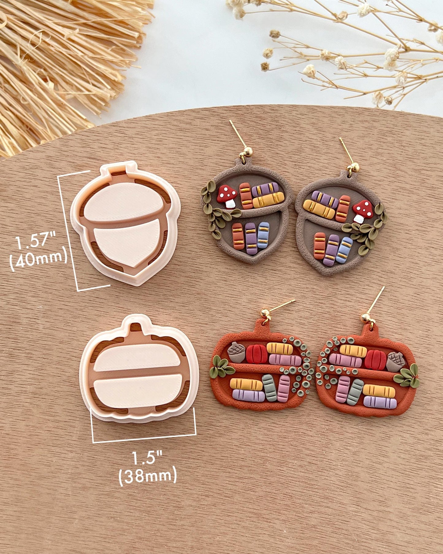 Acorn Pumpkin Bookshelf Polymer Clay Cutters | Halloween Clay Earring Cutters for Jewelry Making