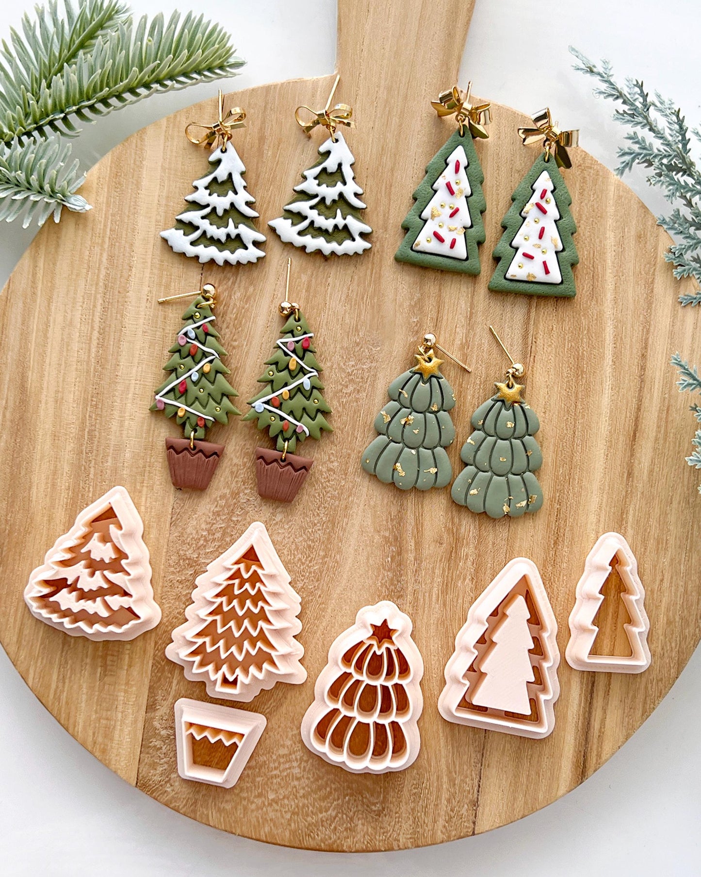 Winter Christmas Polymer Clay Cutters | Christmas Tree Clay Earring Cutters for Jewelry Making