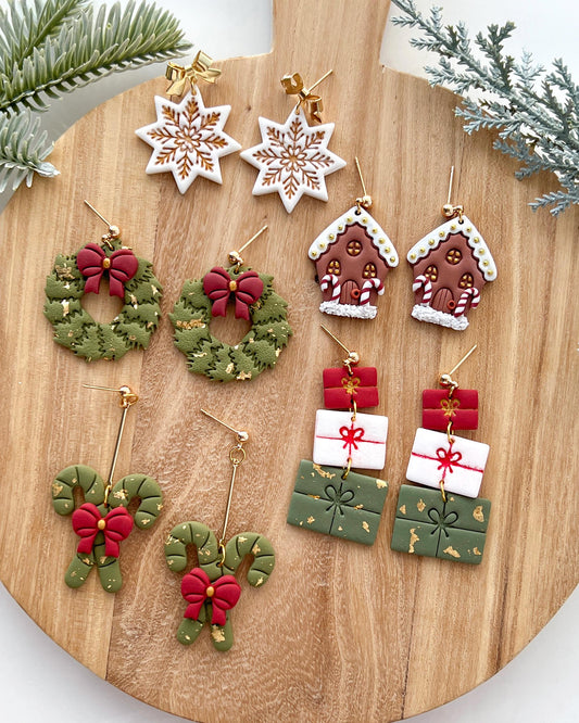 Winter Christmas Polymer Clay Cutters | Wreath Candy Cane & Snowflake Clay Earring Cutters Set for Jewelry Making