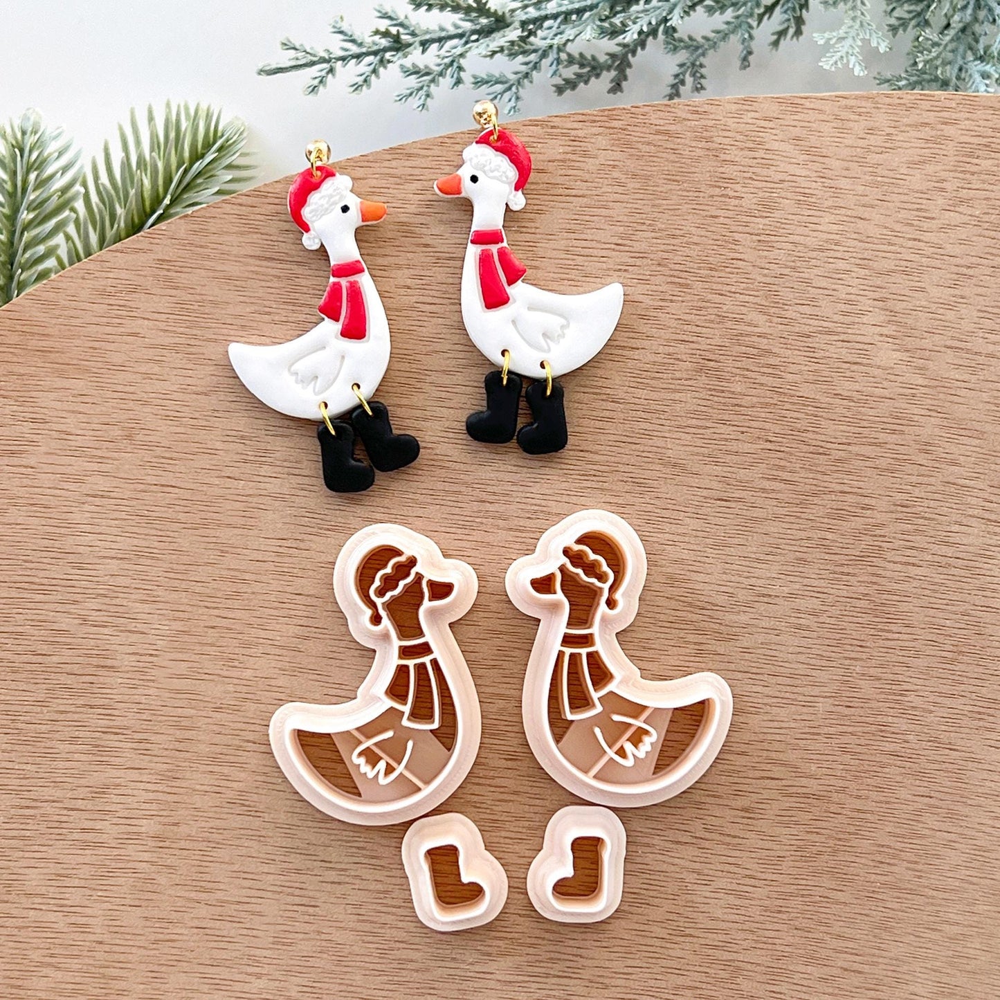 Winter Animal Christmas Polymer Clay Cutters | Goose with Boots Clay Earring Cutters Set for Jewelry Making