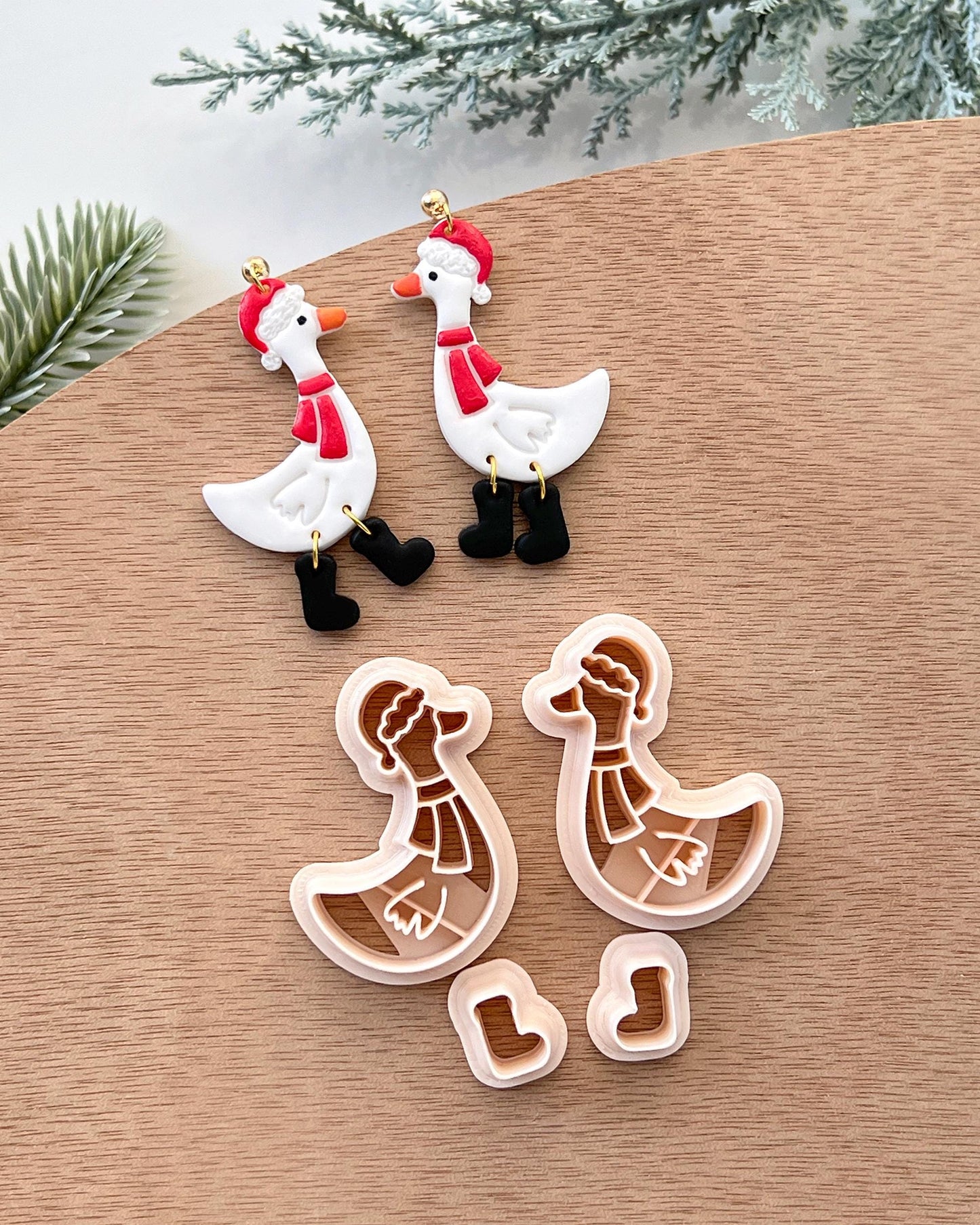 Winter Animal Christmas Polymer Clay Cutters | Goose with Boots Clay Earring Cutters Set for Jewelry Making