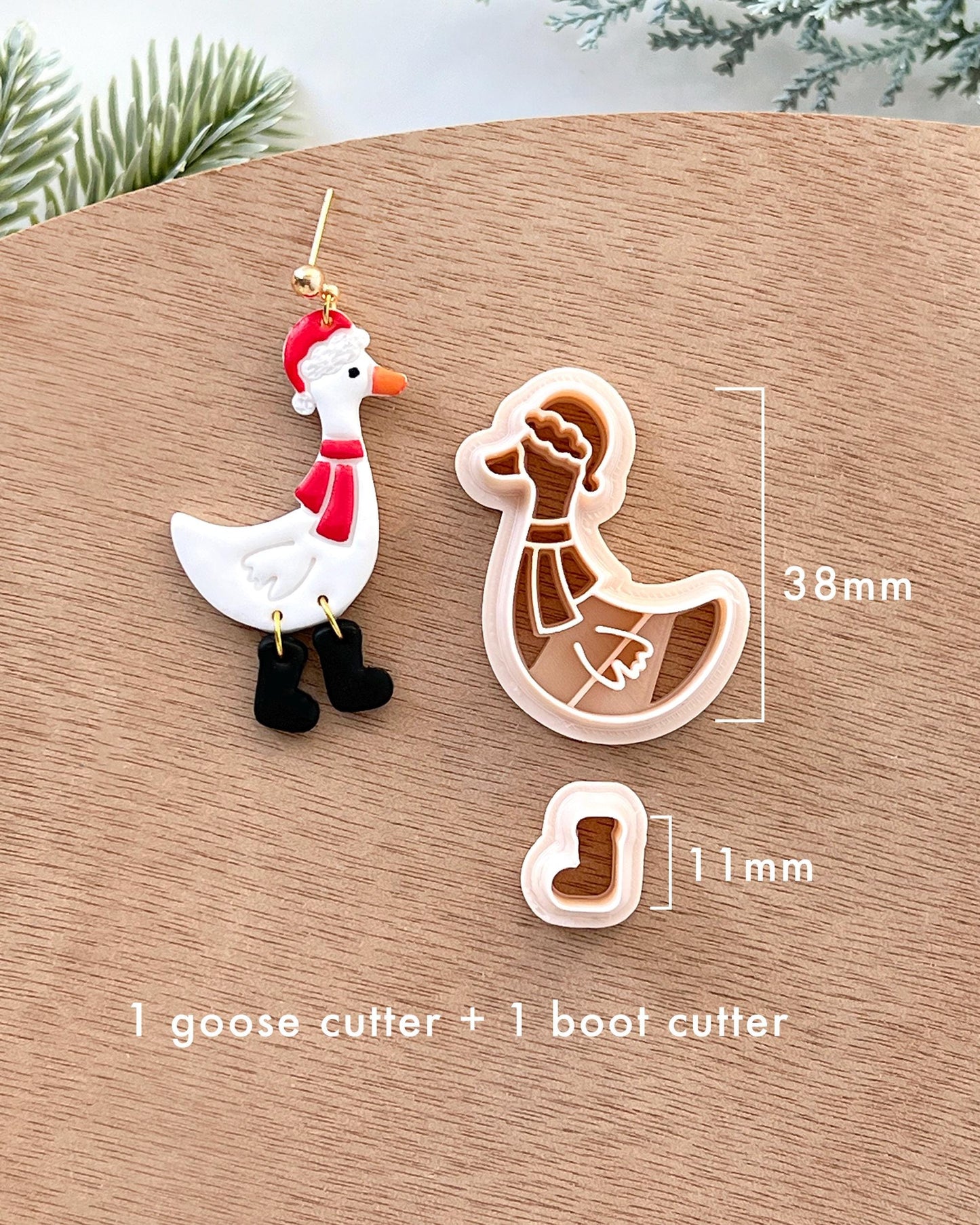 Winter Animal Christmas Polymer Clay Cutters | Goose with Boots Clay Earring Cutters Set for Jewelry Making