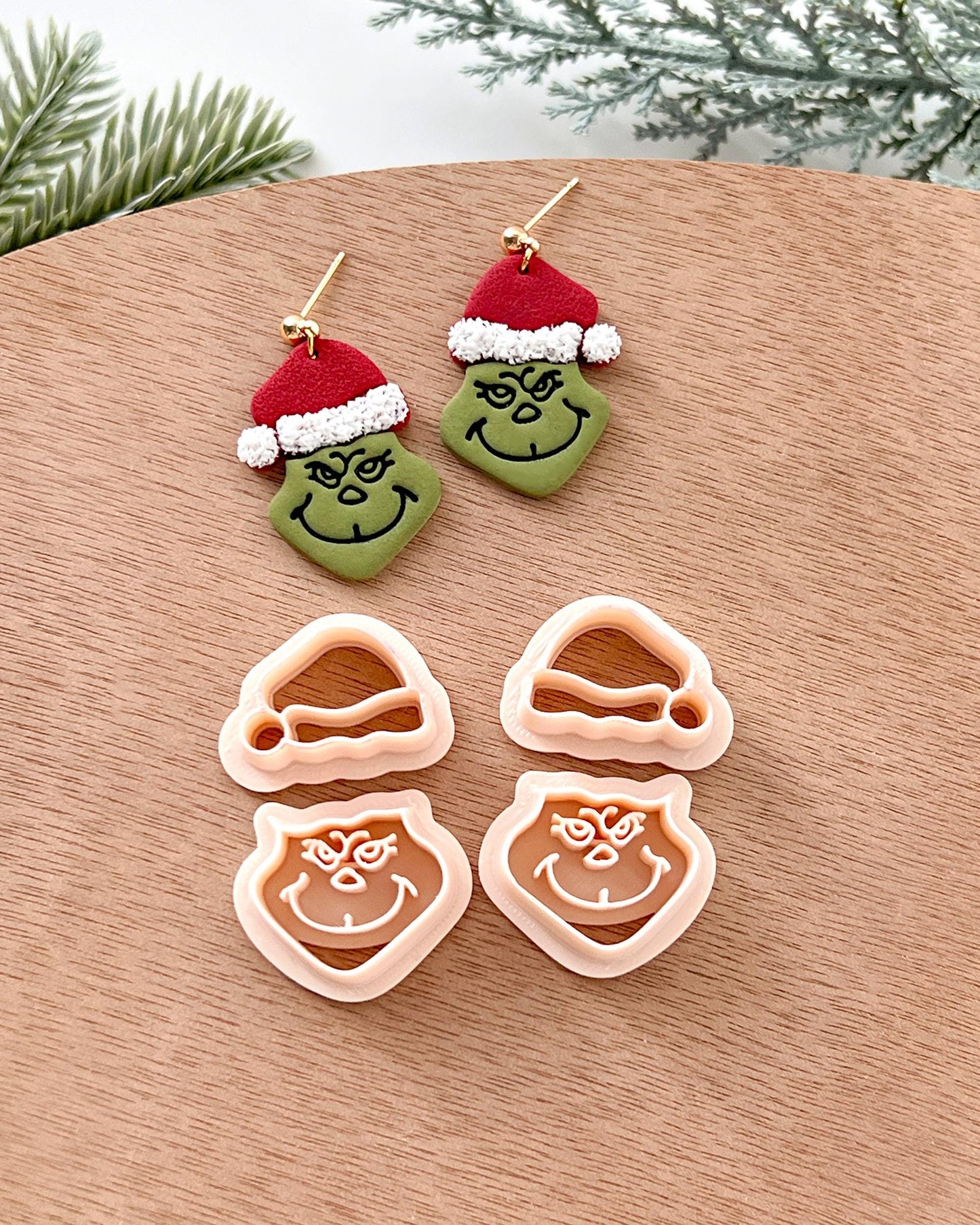 Winter Christmas Polymer Clay Cutters | Grinch with Hat Clay Earring Cutters Set for Jewelry Making