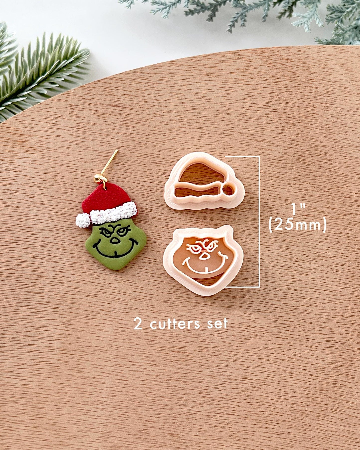 Winter Christmas Polymer Clay Cutters | Grinch with Hat Clay Earring Cutters Set for Jewelry Making