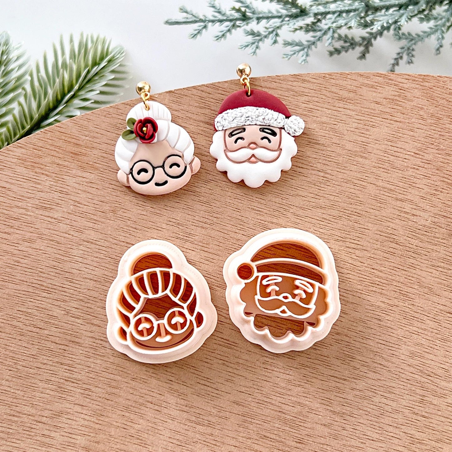 Winter Christmas Polymer Clay Cutters | Mr & Mrs Santa Claus Clay Earring Cutters Set for Jewelry Making