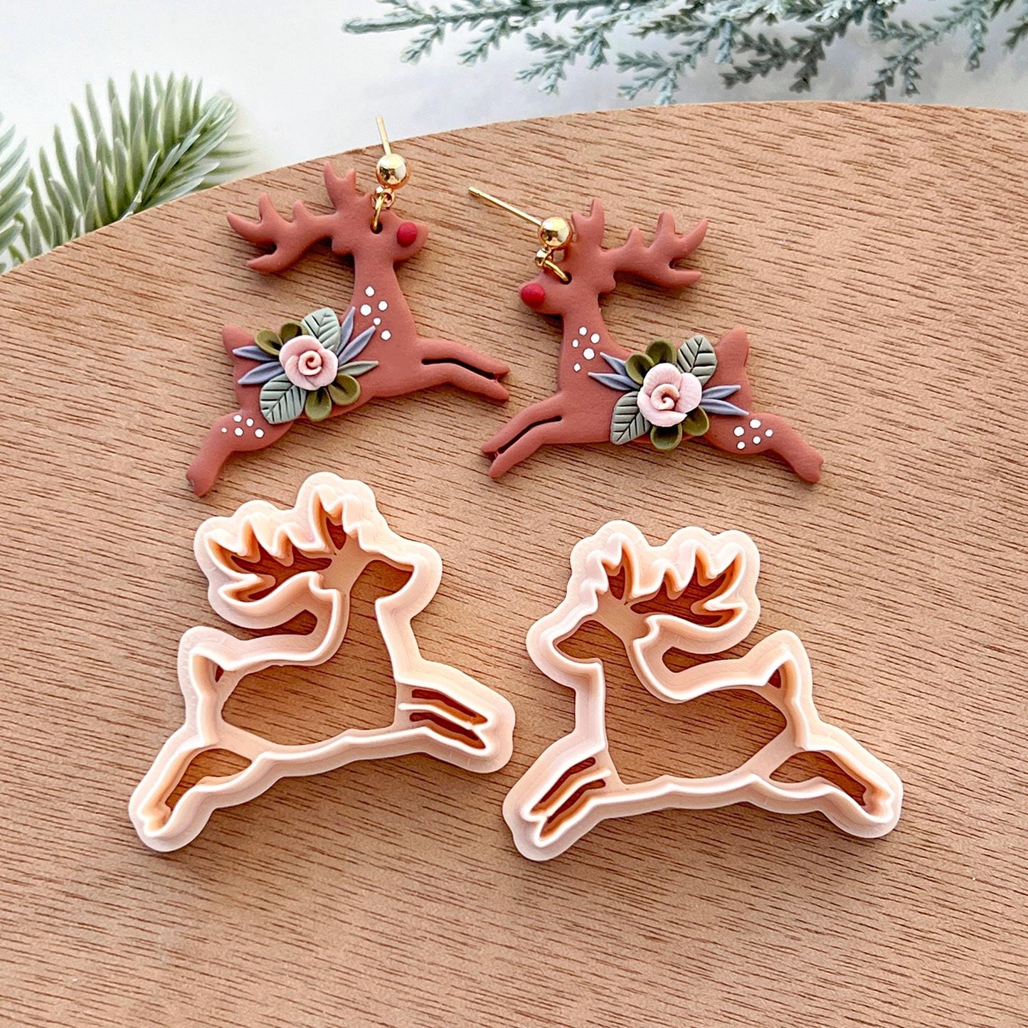 Winter Christmas Polymer Clay Cutters | Reindeer Santa Clay Earring Cutters Set for Jewelry Making