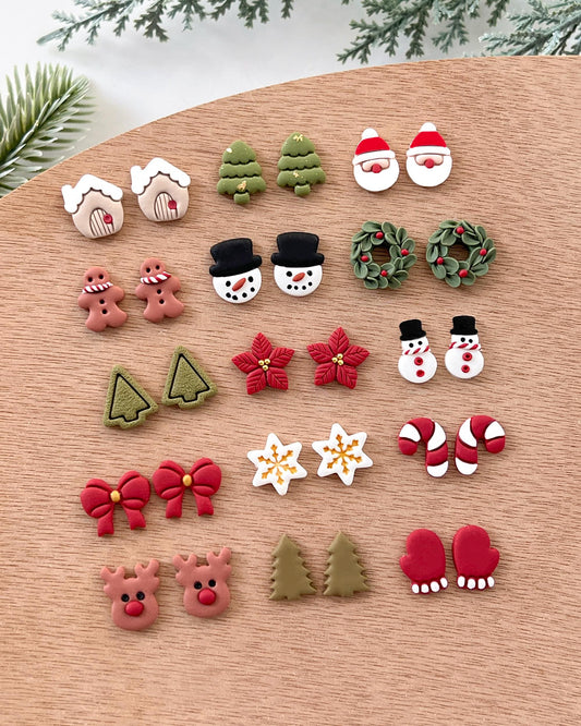 Winter Christmas Polymer Clay Cutters | Holiday Clay Stud Earring Cutters Set for Jewelry Making