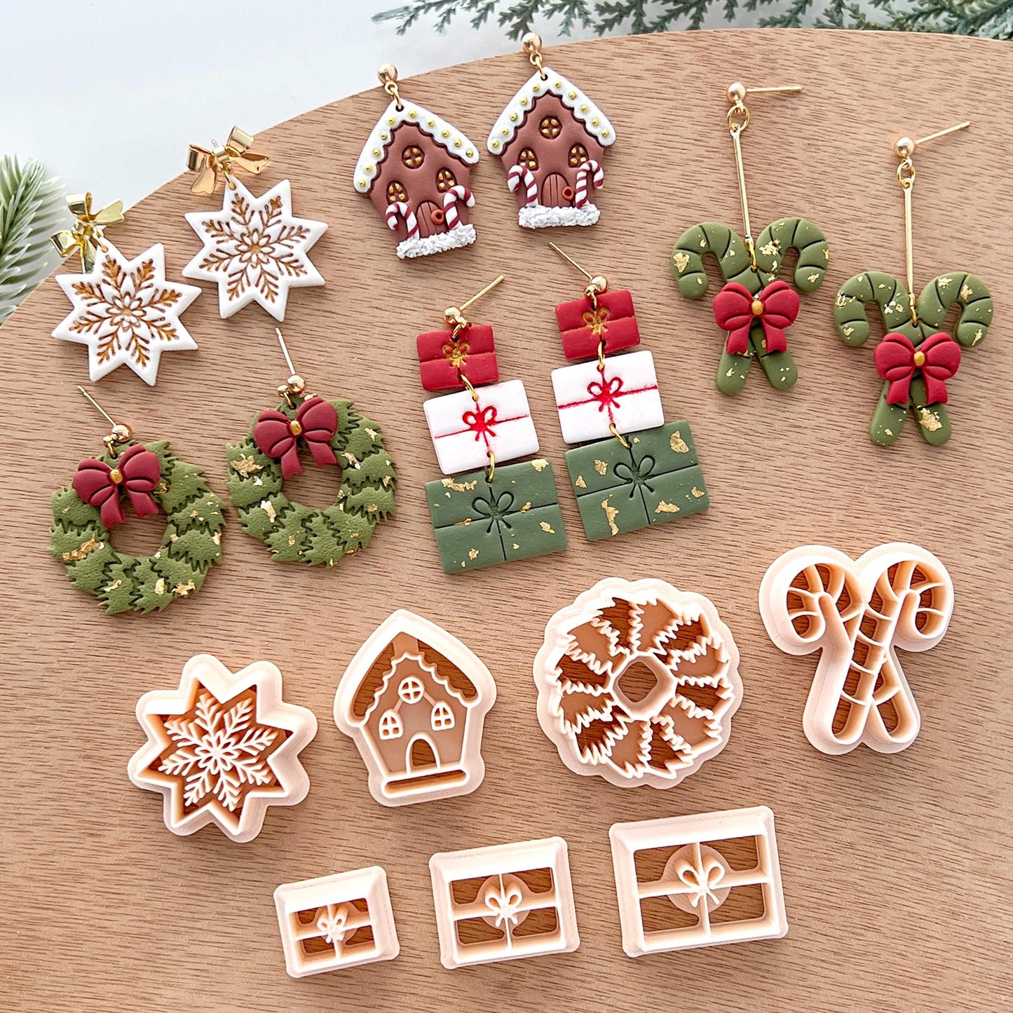 Winter Christmas Polymer Clay Cutters | Wreath Candy Cane & Snowflake Clay Earring Cutters Set for Jewelry Making