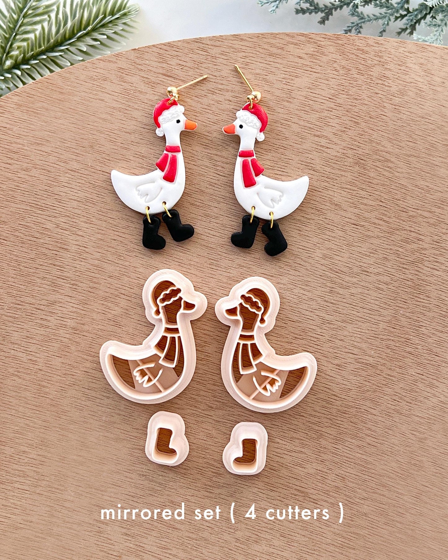 Winter Animal Christmas Polymer Clay Cutters | Goose with Boots Clay Earring Cutters Set for Jewelry Making