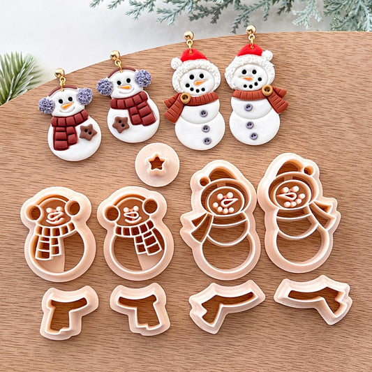 Winter Christmas Polymer Clay Cutters | Snowman Clay Earring Cutters Set for Jewelry Making