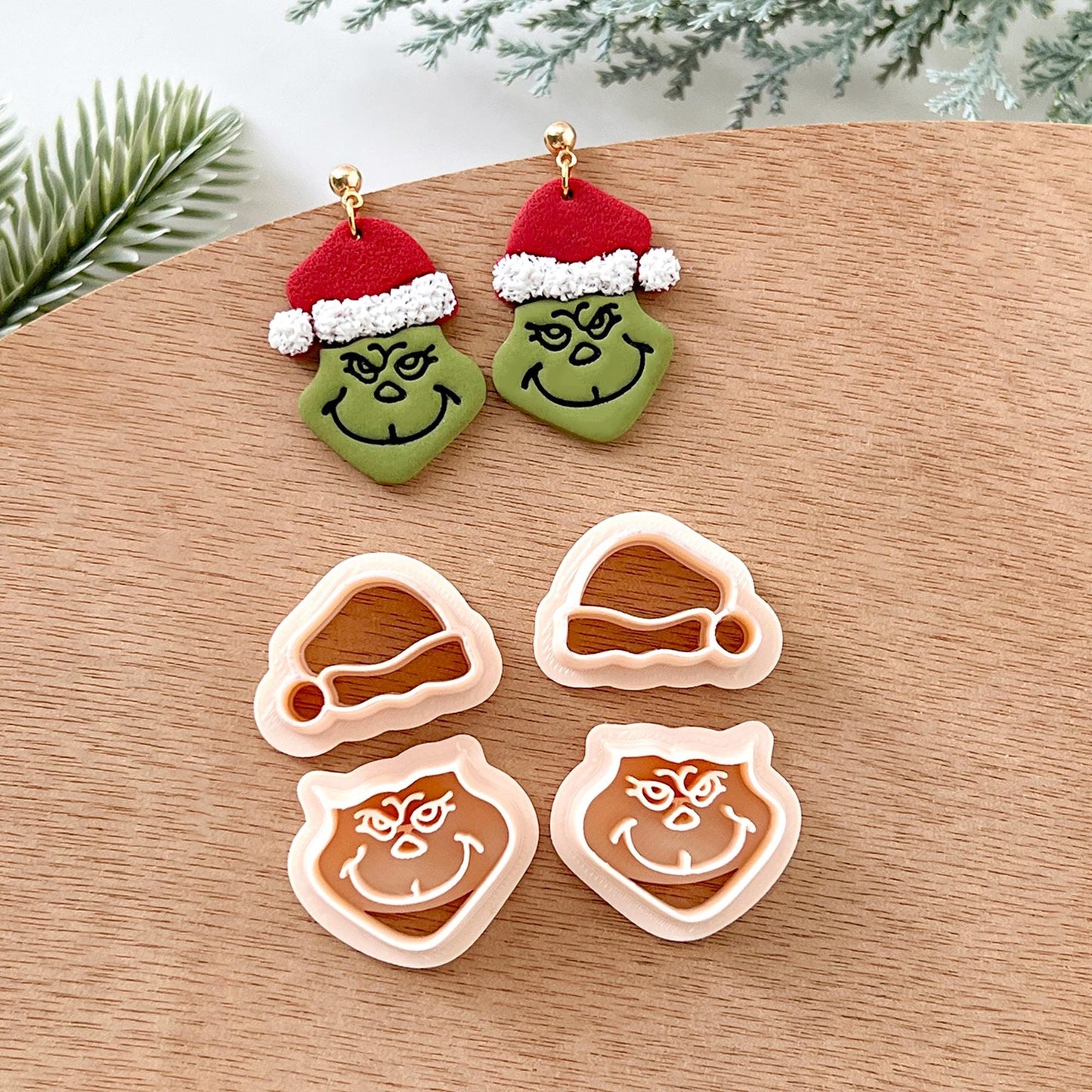 Winter Christmas Polymer Clay Cutters | Grinch with Hat Clay Earring Cutters Set for Jewelry Making