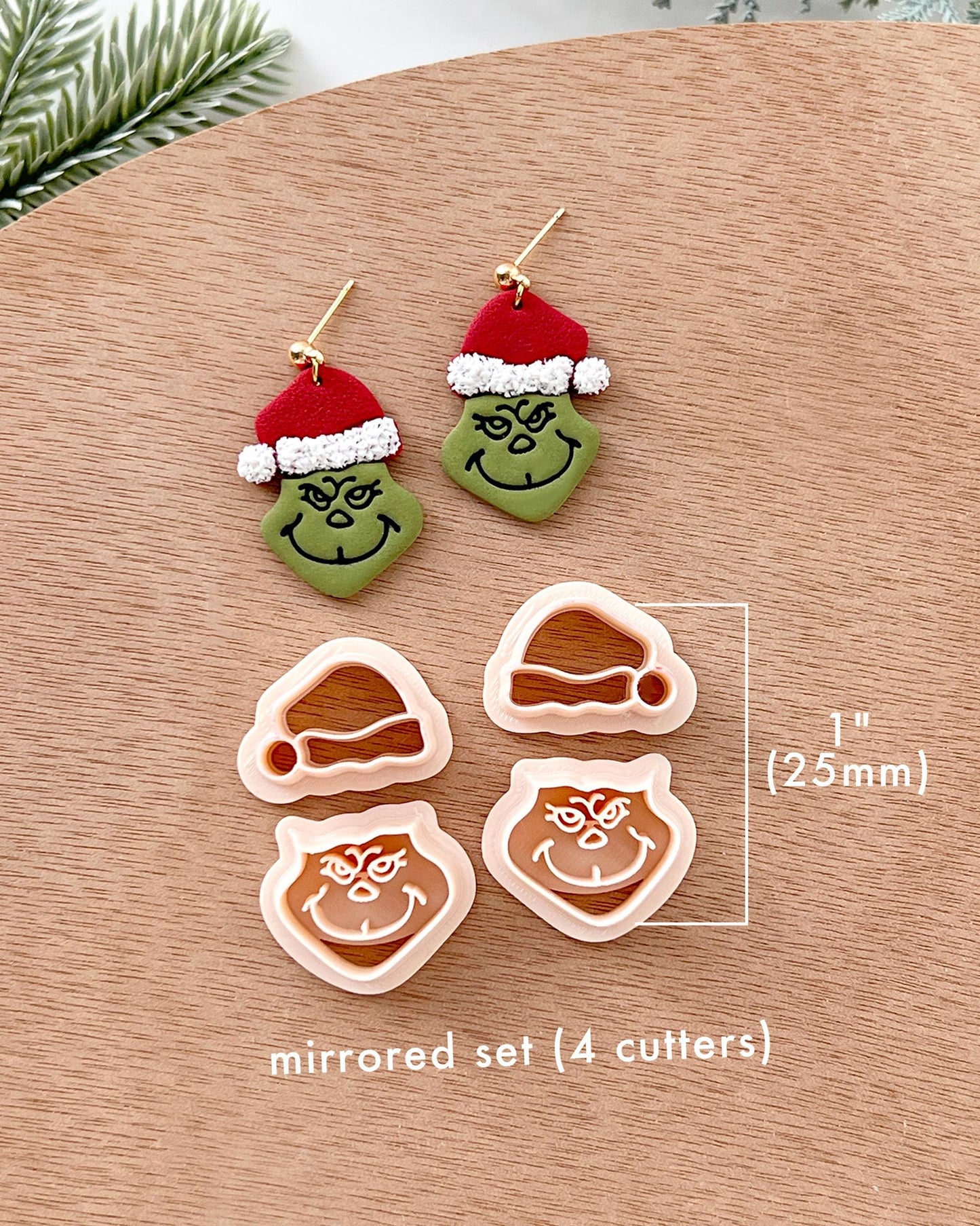 Winter Christmas Polymer Clay Cutters | Grinch with Hat Clay Earring Cutters Set for Jewelry Making