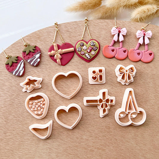 Valentines Polymer Clay Cutters | Heart Shaped Chocolate Clay Earring Cutters | Cherry | Strawberry Cutters