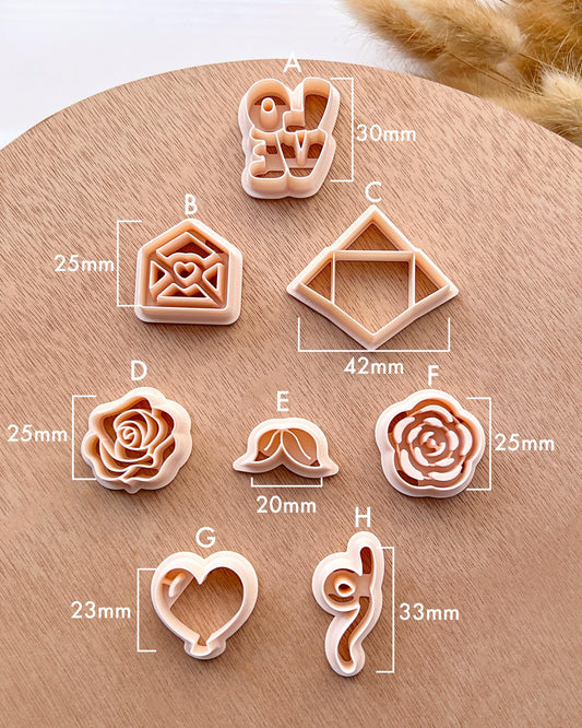 Valentine's Day Love Letters & Roses Polymer Clay Cutters