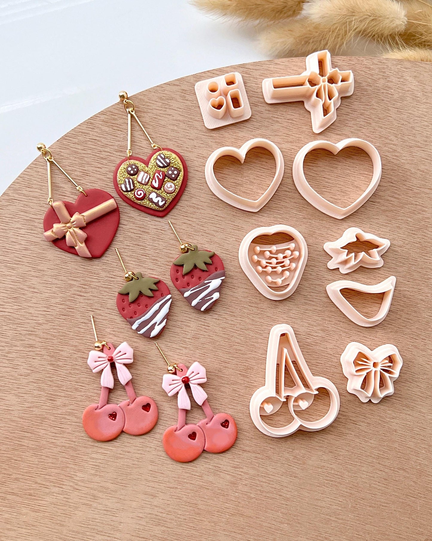 Valentines Polymer Clay Cutters | Heart Shaped Chocolate Clay Earring Cutters | Cherry | Strawberry Cutters