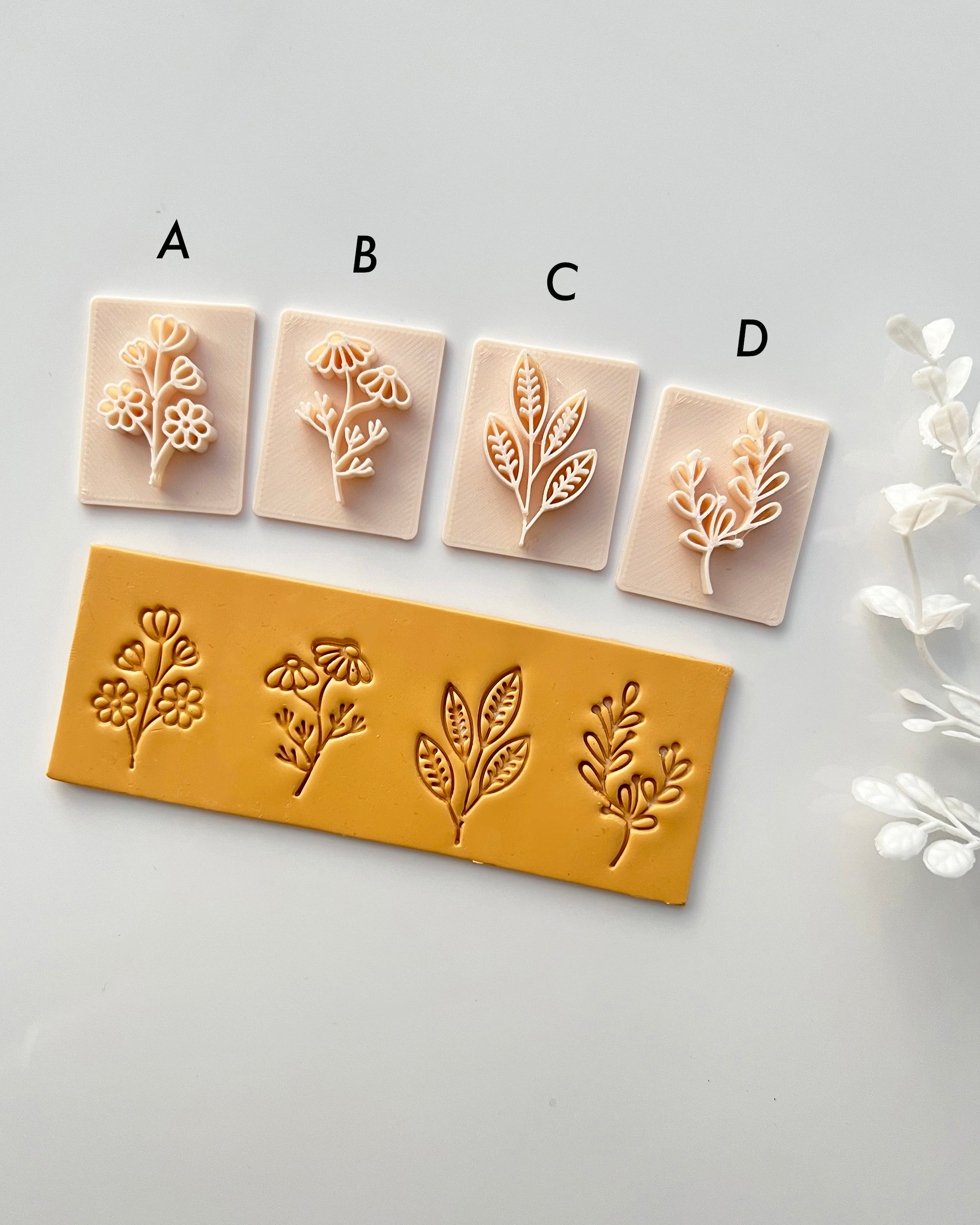 Polymer Clay Cutter Cutter Set of 7 Embossing Stamps Botanical