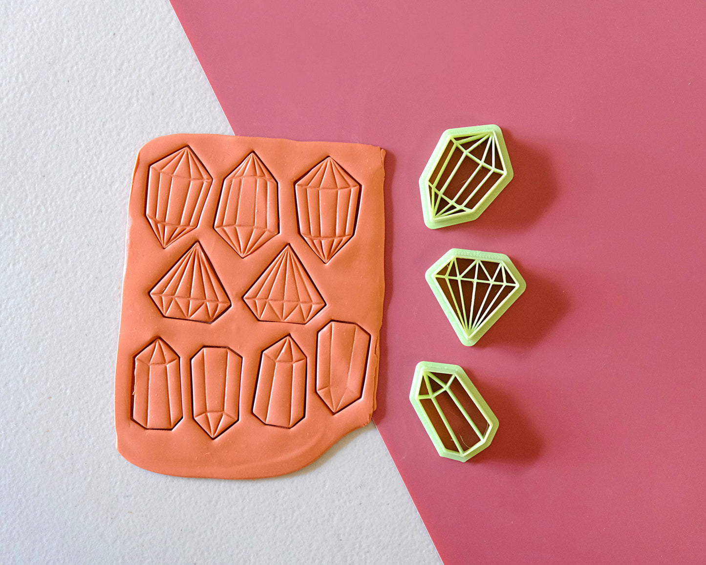 Diamond Shaped Polymer Clay Cutters | Embossed Gem Shaped Clay Earring Cutters