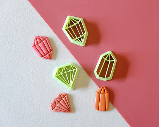 Diamond Shaped Polymer Clay Cutters | Embossed Gem Shaped Clay Earring Cutters