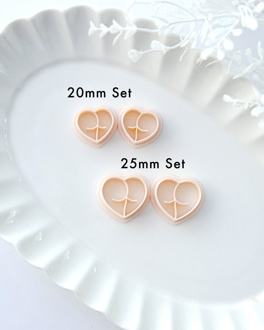 Peach Butt Heart Shape Polymer Clay Cutters Set