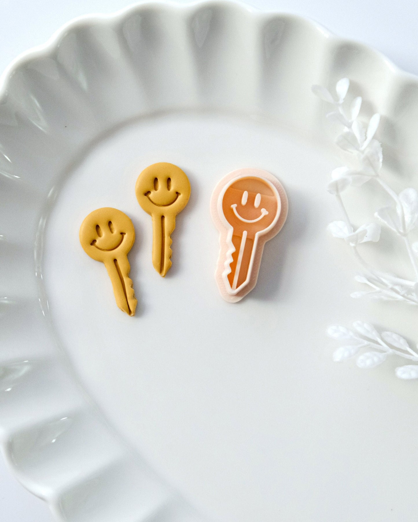 Boho Spring Smiley Face Key Polymer Clay Earring Cutters