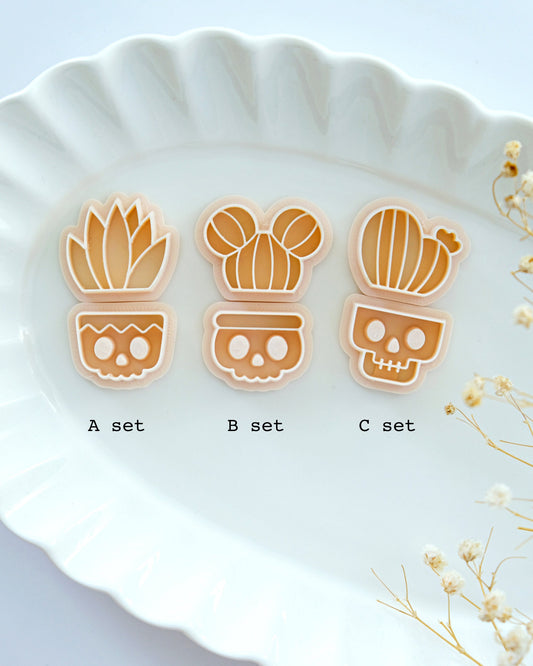 Halloween Skull Cactus Planter Clay Cutters