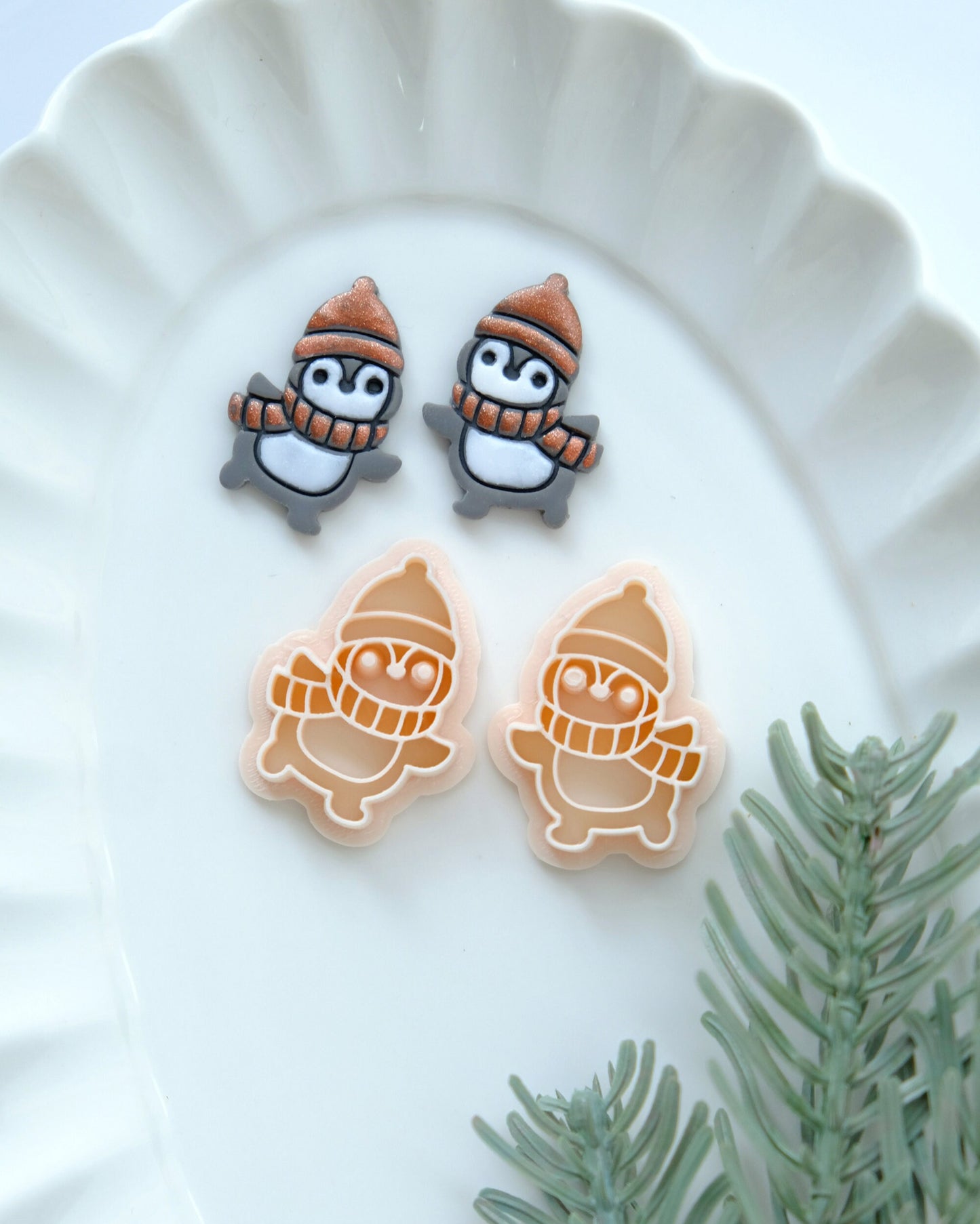 Skiing Penguins Winter Christmas Clay Cutters