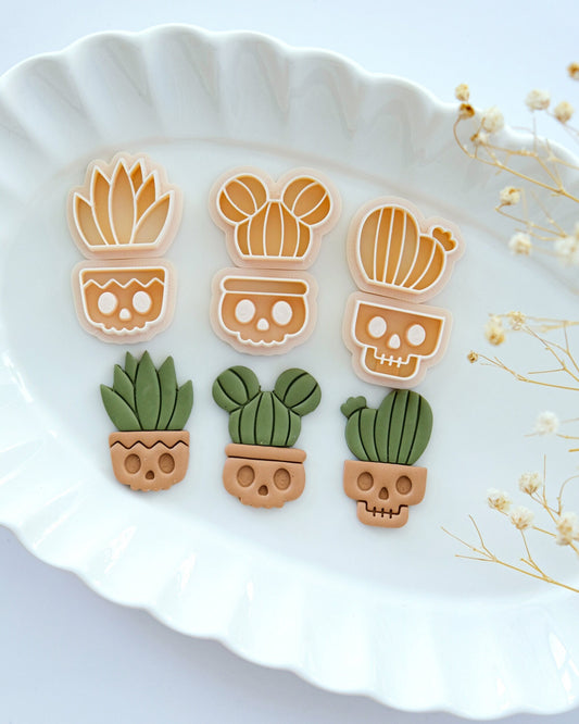 Halloween Skull Cactus Planter Clay Cutters