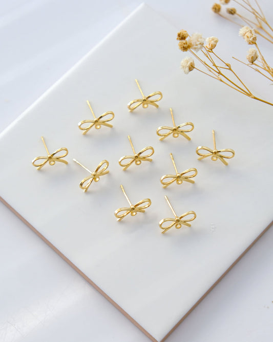 10 PCS 14K Real Gold Plated Bowknot Earring Posts