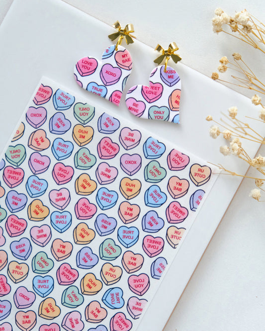 Conversation Heart Valentines Clay Transfer Paper